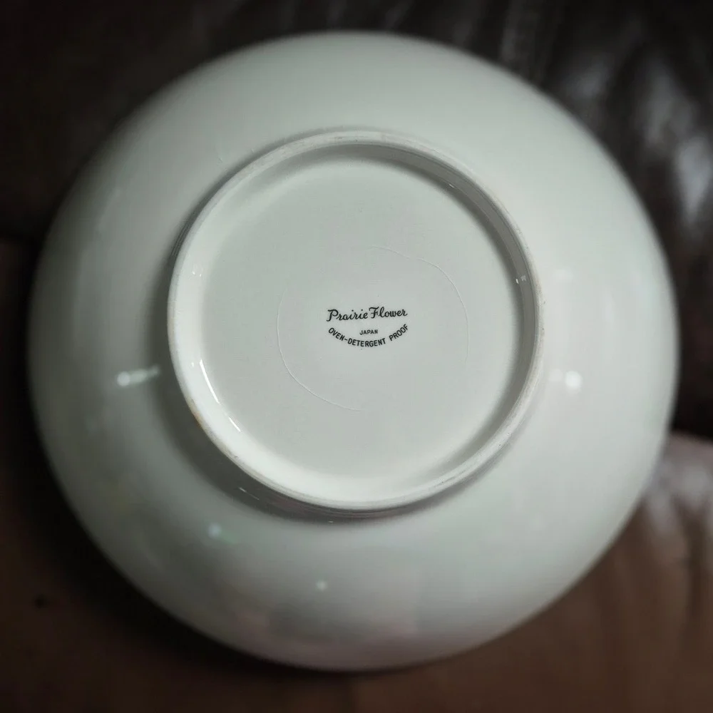 Vintage Prairie Flower Japan Ceramic Serving Bowl Blue Cornflower Wheat White